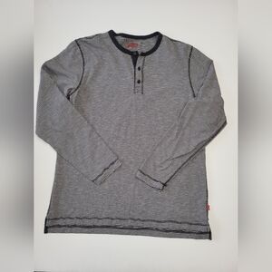 Levi's Men's Medium Black White Striped Long Sleeve Cotton Blend Henley Shirt